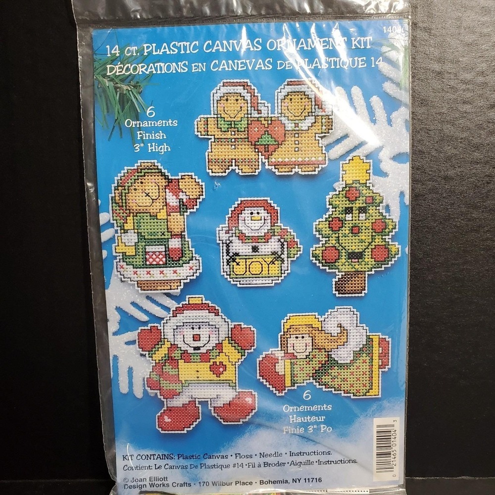 Vintage Plastic Canvas‎ Christmas Ornament Kit Total 6 Pieces 3" Joan Elliot